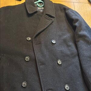 St. John’s Bay Black Peacoat Double-Breasted Wool Jacket